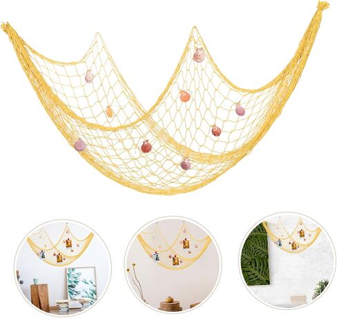 Cabilock Decorative Fishing Net Wall Hanging Mediterranean Style Nautical Home Decor Lemon Shells for Coastal Beach Themed Rooms Photography Props and Parties in Saudi Arabia