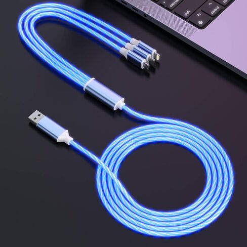 3 في 1 كابل شحن مضيء LED لهاتف iphone Flowing LED Light Up متوهج سريع الشحن كابل شحن متعدد للسيارة 4FT USB إلى Lightning/UBS-C/Micro USB شاحن سلك لآيفون، جالاكسي، أندرويد - RGB in Saudi Arabia