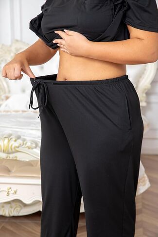 Vozanet Pajama Sets for Women Short Sleeve Long Pants Sleepwear V Neck Chest Pocket PJS Plus Size Drawstring Loungewear in Saudi Arabia