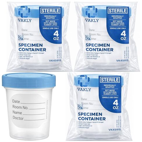Sterile Specimen Cups Individually Bagged with Lids [3 Count] 4 oz Clear Urine Collection Cup with Leak Proof Screw On Covers - 4.5 Compacity Specimens Jars – for Safe Pee, Stool, Semen Sample Testing in Kuwait