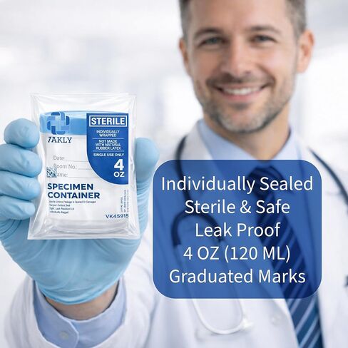 Sterile Specimen Cups Individually Bagged with Lids [3 Count] 4 oz Clear Urine Collection Cup with Leak Proof Screw On Covers - 4.5 Compacity Specimens Jars – for Safe Pee, Stool, Semen Sample Testing in Kuwait