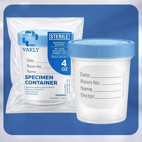 Sterile Specimen Cups Individually Bagged with Lids [3 Count] 4 oz Clear Urine Collection Cup with Leak Proof Screw On Covers - 4.5 Compacity Specimens Jars – for Safe Pee, Stool, Semen Sample Testing in Kuwait