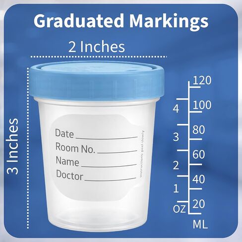Sterile Specimen Cups Individually Bagged with Lids [3 Count] 4 oz Clear Urine Collection Cup with Leak Proof Screw On Covers - 4.5 Compacity Specimens Jars – for Safe Pee, Stool, Semen Sample Testing in Kuwait