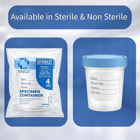 Sterile Specimen Cups Individually Bagged with Lids [3 Count] 4 oz Clear Urine Collection Cup with Leak Proof Screw On Covers - 4.5 Compacity Specimens Jars – for Safe Pee, Stool, Semen Sample Testing in Kuwait