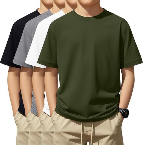 4 Pack Boys Short Sleeve T-Shirts 5-16 Years Crew Neck Layering Kids Casual Tops Basic Summer Loose Fit Shirts Tees in Saudi Arabia