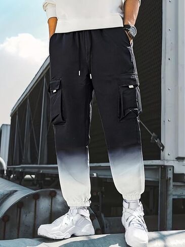 Stylish Gradient White Cargo Pants - Fashion Streetwear Jogger with Unique Color Blen in Saudi Arabia