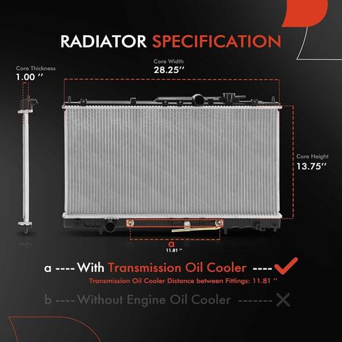 A-Premium Engine Coolant Radiator Assembly with Transmission Oil Cooler Compatible with Chrysler Sebring 2001-2005 & Dodge Stratus 2001-2005 & Mitsubishi Eclipse 2001-2005, 2.4L in Saudi Arabia