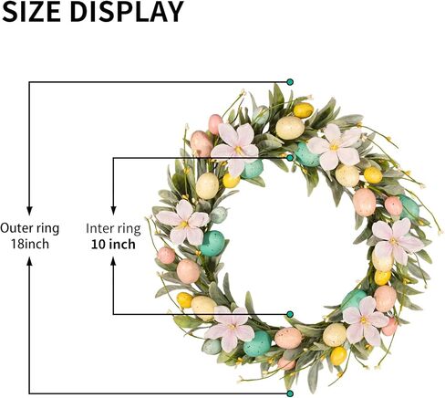 wwmira 18 بوصة اكاليل عيد الفصح للباب الأمامي، اكليلا من بيض الباستيل مع ماغنوليا وأوراق الأذن الخروف، إكليل جدار الأزهار الصغيرة للديكور الداخلي الربيع عيد الفصح الجدول الزينة المركزية in Kuwait