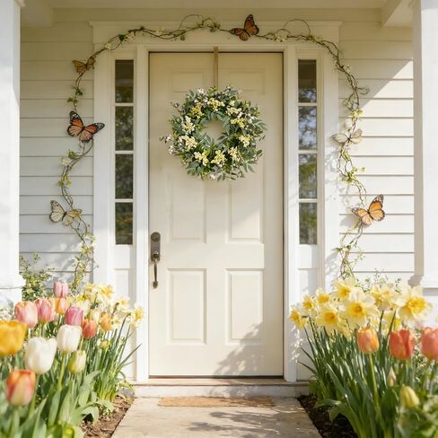 Bibelot Eucalyptus Wreath for Front Door 22 Inch, Artificial Green Leaves Wreath with White Berries, Spring Wreaths All Season for Home Porch Wall Window Festival Wedding Decor in Saudi Arabia