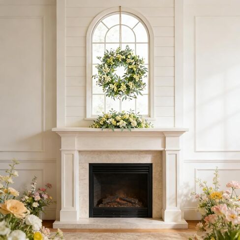 Bibelot Eucalyptus Wreath for Front Door 22 Inch, Artificial Green Leaves Wreath with White Berries, Spring Wreaths All Season for Home Porch Wall Window Festival Wedding Decor in Saudi Arabia