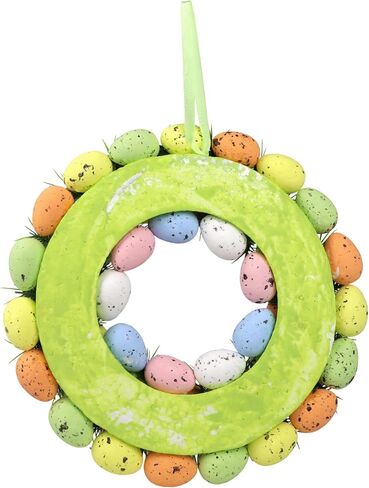إكليل بيضة عيد الفصح المرقط بالباستيل، تفاصيل العشب الأخضر الاصطناعي، ديكور ربيع احتفالي، 10.5 بوصة in Kuwait