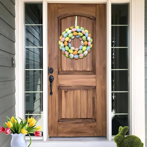 إكليل بيضة عيد الفصح المرقط بالباستيل، تفاصيل العشب الأخضر الاصطناعي، ديكور ربيع احتفالي، 10.5 بوصة in Kuwait