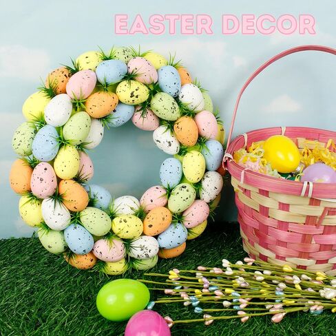 إكليل بيضة عيد الفصح المرقط بالباستيل، تفاصيل العشب الأخضر الاصطناعي، ديكور ربيع احتفالي، 10.5 بوصة in Kuwait