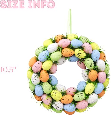 إكليل بيضة عيد الفصح المرقط بالباستيل، تفاصيل العشب الأخضر الاصطناعي، ديكور ربيع احتفالي، 10.5 بوصة in Kuwait