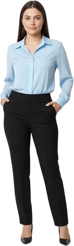 Black Slacks for Women – Dress Pants for Work with Back Zipper, Clean Front, Straight Leg, Black in Saudi Arabia