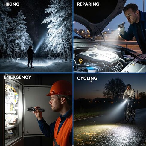 3 عبوات من المصابيح الكاشفة القابلة لإعادة الشحن، لومن عالي، مصباح يدوي تكتيكي LED فائق السطوع مع شاشة عرض طاقة LCD، مصابيح قابلة للتكبير 15 ساعة + وقت التشغيل، مصابيح يدوية مقاومة للماء IP65 للتخييم في حالات الطوارئ المنزلية in Kuwait