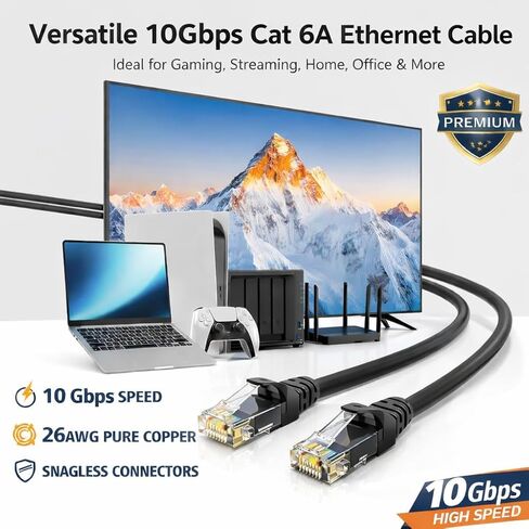 كابل إيثرنت CABLIT Cat6A 100FT - سلك تصحيح نحاسي عاري مجدول UTP 26AWG، كبل LAN عالي السرعة 10 جيجابت في الثانية، موصلات RJ45 بدون Snagless، دبابيس 8P8C مطلية بالذهب، وسترة PVC متينة. in Kuwait