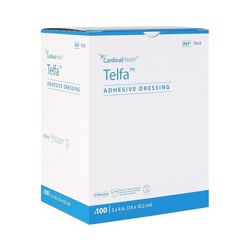 Covidien 7643 Telfa Adhesive Dressing, Sterile 1's Peel-Back Package, 3" x 4" Size, Pack of 100 in Saudi Arabia