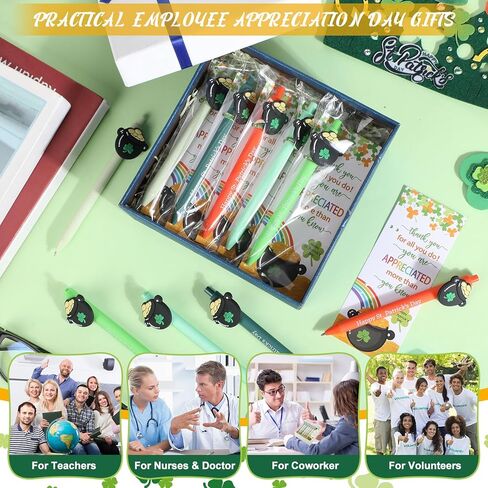 50 Sets St. Patrick's Day Pens Bulk Appreciation Gifts Shamrock Coin Pens Include Greeting Card with Tie and Happy St. Patrick's Day Ballpoint for Friends Office Coworkers(Coin Pot) in Saudi Arabia