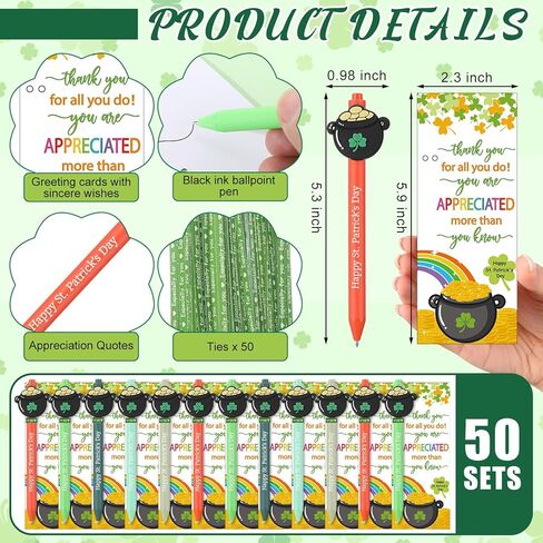 50 Sets St. Patrick's Day Pens Bulk Appreciation Gifts Shamrock Coin Pens Include Greeting Card with Tie and Happy St. Patrick's Day Ballpoint for Friends Office Coworkers(Coin Pot) in Saudi Arabia