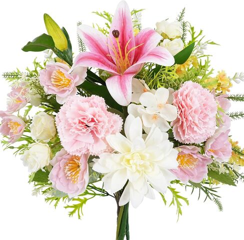 Easter Lily Artificial Flowers 7Pcs Cemetery Flowers for Grave with Tiger Lily Peonies Spring Silk Flowers Faux Floral Arrangement for Home Tables Centerpieces Decorations in Saudi Arabia
