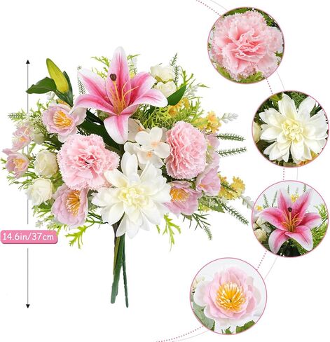Easter Lily Artificial Flowers 7Pcs Cemetery Flowers for Grave with Tiger Lily Peonies Spring Silk Flowers Faux Floral Arrangement for Home Tables Centerpieces Decorations in Saudi Arabia
