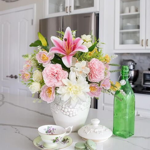 Easter Lily Artificial Flowers 7Pcs Cemetery Flowers for Grave with Tiger Lily Peonies Spring Silk Flowers Faux Floral Arrangement for Home Tables Centerpieces Decorations in Saudi Arabia