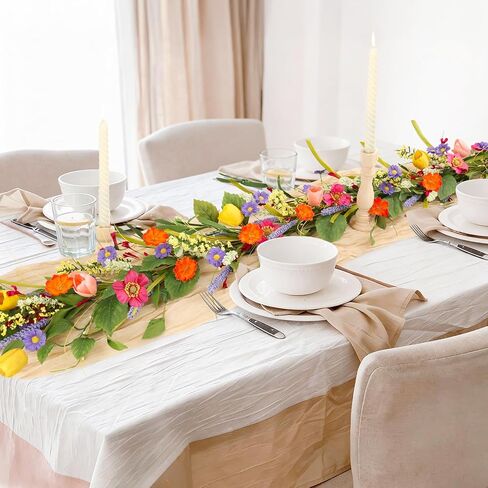 HOHOTIME زهرة التوليب إكليل مع الخزامى، 6FT زهور الربيع الاصطناعية فاينز لشرفة الزفاف درج ديكور داخلي، زهرة برية وهمية عيد الفصح ديكور المنزل in Kuwait