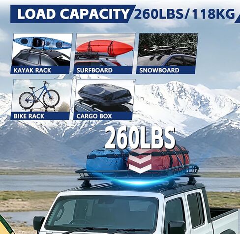 2 PCS Roof Rack Cross Bars Compatible with 2020-2024 Gladiator, 2007-2024 Wrangler, 260LBS Capacity, Heavy Duty Aluminum Cross Bar for Canoe Kayak Bicycle Skis in Saudi Arabia