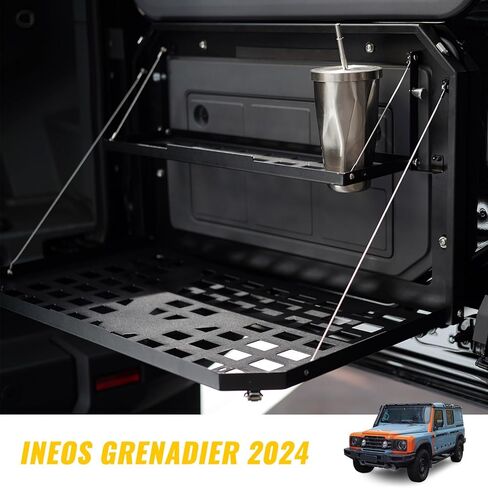 رف رف البضائع القابل للطي لطاولة الباب الخلفي متوافق مع Ineos Grenadier 2020 2021 2022 2023 2024، حامل أمتعة تخزين خلفي من سبائك الألومنيوم بطبقتين ومكتب للتخييم في الهواء الطلق in Saudi Arabia