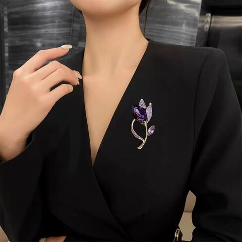 بروش توليب ملون من XIAOYATOU، بروش مزخرف من الكريستال، معطف أنيق وإكسسوارات سترة in Kuwait