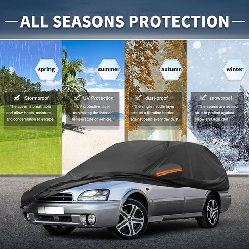 X AUTOHAUX Car Cover Outdoor Waterproof Sun Rain Snow Hail Protection with Left Side Door Zipper 210D-PU for Subaru Legacy Wagon in Saudi Arabia