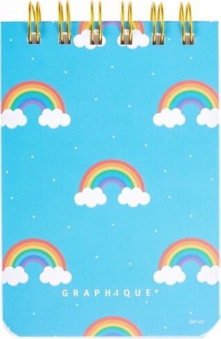 Graphique Rainbows Petite Journal - Pocket Journal with 200 Custom Interior Pages, Stylish Blue Cover with Rainbows and Polka Dots and Spiral Bound Top, 3.5" x 5.5" in Saudi Arabia