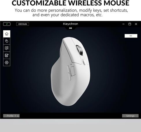 Keychron M6 Wireless All Silent Gaming Optical Mouse, 8000Hz Tri-Mode 2.4 GHz/Bluetooth 5.3/Wired, PixArt 3950 Sensor, 30000 DPI, Magnetic Metal Scroll Wheel for Windows PC/Mac - Black in Saudi Arabia