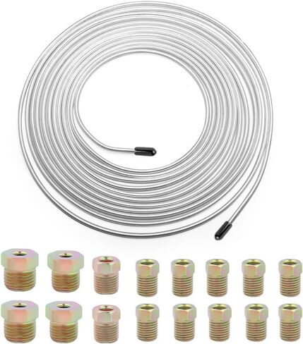 25Ft 3/16 Brake Line Kit with 16PCS Inverted Flare Fittings,Flexible Car Brake Line Repair Kit for Braking Systems/Transmission Systems,Copper-plated Brakes Lines Coil in Kuwait