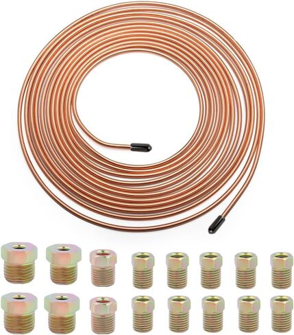 25Ft 3/16 Brake Line Kit with 16PCS Inverted Flare Fittings,Flexible Car Brake Line Repair Kit for Braking Systems/Transmission Systems,Copper-plated Brakes Lines Coil in Kuwait
