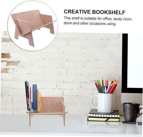 COHEALI 1pc Compact Wooden Bookshelf Simple Desktop Document Rack for Office Organization and Small Spaces Easy Assembly Creative Storage Natural Finish in Saudi Arabia