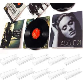 BiJun الفينيل جدار جبل، 10 حزمة رفوف سجل الفينيل الاكريليك حامل سجل الجدار عرض 7 بوصة الفينيل سجل الرف سجل تخزين مجموعة لعرض ألبوم الفينيل في مكتب المنزل (واضح) in Kuwait