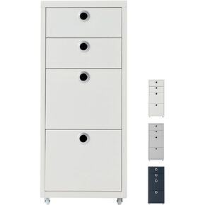 Rolled Storage Cabinet, 4-Tier Small Size Steel Office File Cabinet, Under Desk Multipurpose Organizer, 11 x 16.1 x 27 Inches, Assembly Required, for Home Office, Bedroom - White