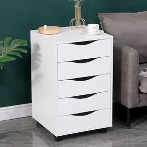 منظم تخزين 5 أدراج مع عجلات قابلة للقفل، خزانة ملفات تخزين الملفات المتنقلة، 24 بوصة ارتفاع للمكتب المنزلي (أبيض) in Kuwait