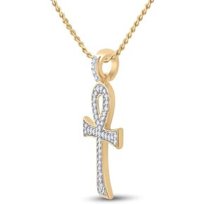 Diamond Solid 10k Yellow Gold Men's Ankh Cross Crucifix Pendant Charm 1/5 Ctw. (.20 Ctw.)
