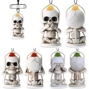 Car Air Fresheners Funny Hanging Swinging Skull Decor 3 PCS, Cute Goth Car Mirror Accessories Interior for Men Women Boys Girls Home Horror Decorations Fathers Gifts Scary Party - Black Ice