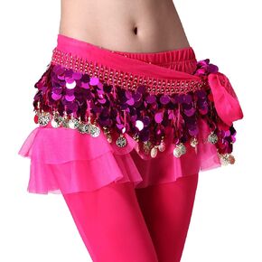 ZLTdream Lady's Belly Dance Film Gong Skirt Hip Scarf Belt Chiffon With Gold Coins