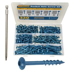 Pocket Hole Screws 2 1/2 inch, TOPMALLEX #8 X 2-1/2" Exterior Pocket Screws Coarse Thread, 180PCS Blue Coated Wood Screws with Square Drive, Weather Resistant, Self Tapping, 150MM Drive Bit Included