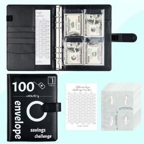 Tombell 100 Envelopes Challenge Binder, A5 Money Saving Planner Budget Binder with Cash Envelopes and Laminated Tracker, Saving Challenge Book and Budget Book to Save $5,050 in Easy and Fun Way