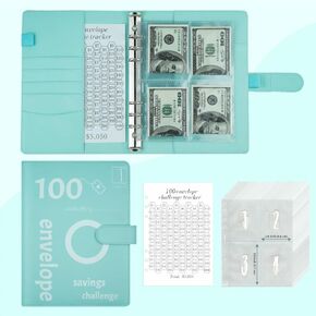 Tombell 100 Envelopes Challenge Binder، A5 Money Saving Planner Budget Binder مع مظاريف نقدية ومتتبع مصفح، توفير كتاب التحدي وكتاب الميزانية لتوفير 5,050 دولارًا بطريقة سهلة وممتعة