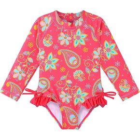 XFGIRLS Baby/Toddler Girls 1 Piece Swimsuit Long Sleeve Rash Guard Beach Wear UPF 50+ Sun Protection 2-3T