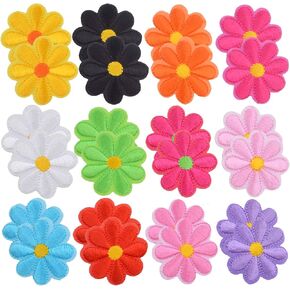24 Pieces Iron on Flower Patches Sew on Embroidered Patch DIY Applique for Jeans Jackets Bag Hat Clothing Shoes, 12 Colors
