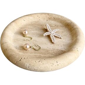 صينية مكياج مستديرة من الرخام الطبيعي من SAIDKOCC، صينية مكياج لطاولة القهوة، والحمام، وغرفة النوم (حجر جيري بيج) in Kuwait