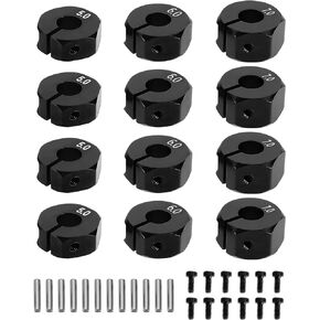 Be In Your Mind 12Pcs Wheel Hex Hub Adapter RC Aluminum Wheel Hub Clamp Type 5mm/6mm/7mm to Prevent Wheels from Getting Stuck and Car Shaking for 1/10 RC Car Hex, Black